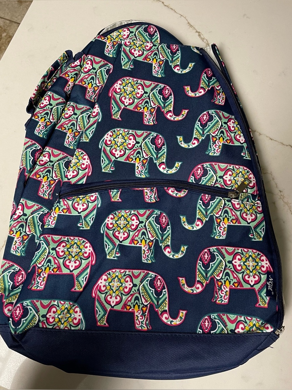 NGil Navy Elephant Print Tennis or Pickle Ball Racquet and Gear Sling Backpack